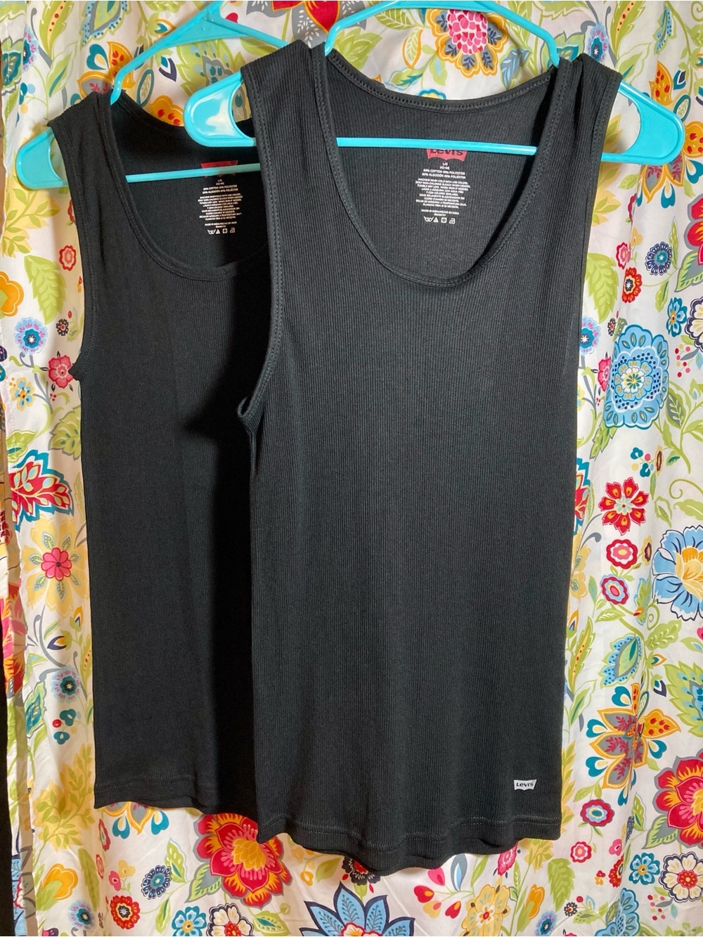 Two Levi's Black Ribbed Tank Tops Size L